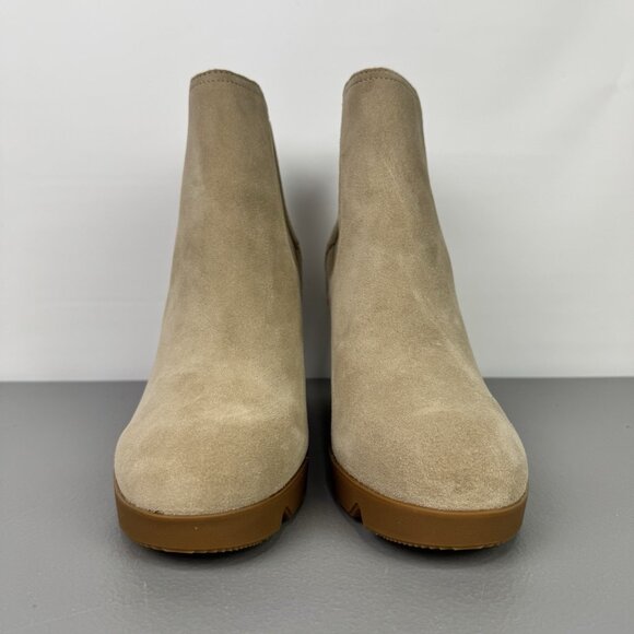 Sorel Joan Uptown Chelsea Waterproof Suede Wedge Bootie Boots Sandy Tan Women 10 - Picture 2 of 13